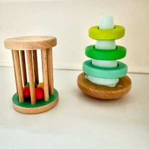 Lovery Wooden Colorful Wobble Stacker and Rolling Rattle Toy Montessori Toys